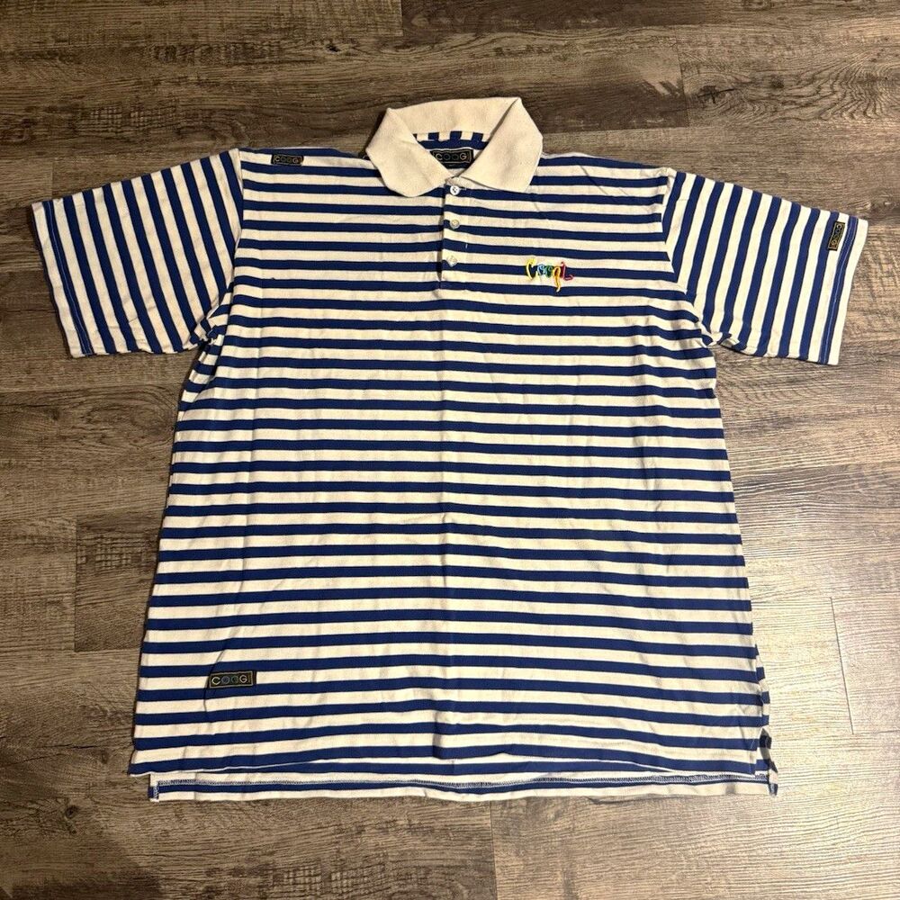 Coogi Striped Polo Shirt Mens 3XL Big & Tall Blue White Cotton Knit S/S Golf